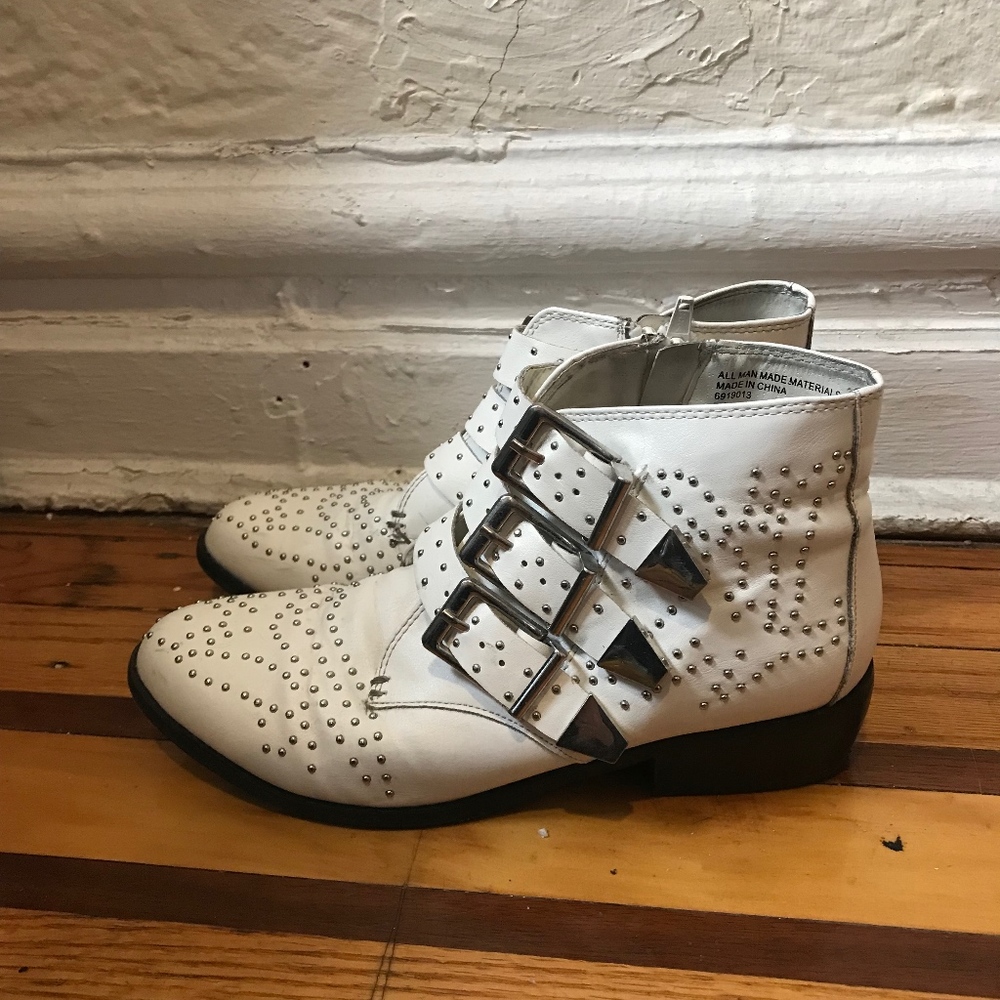 Diba White Ankle Booties with Silver Studs